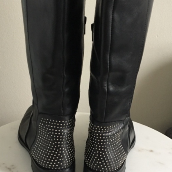 Italian Vera Gomma Studded Leather Tall Boots - Picture 8 of 9